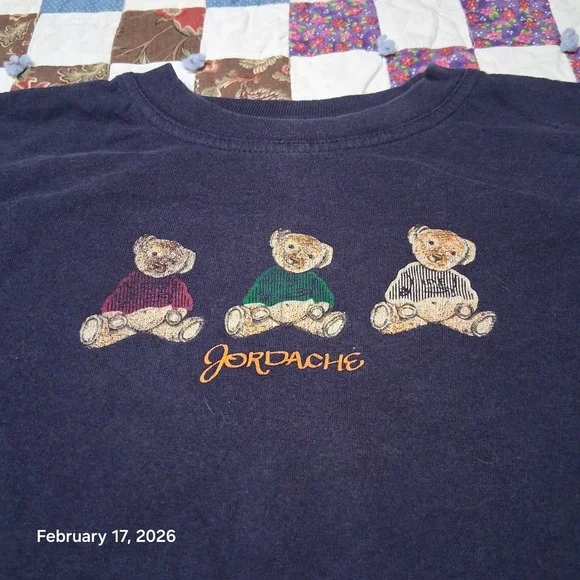 Vintage Jordache 3 Teddy Bear Girls Youth Shirt Size Large Dark Navy Blue - Picture 2 of 6